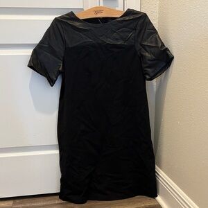 Ann Taylor Black Mini Dress with Faux Leather Sleeves